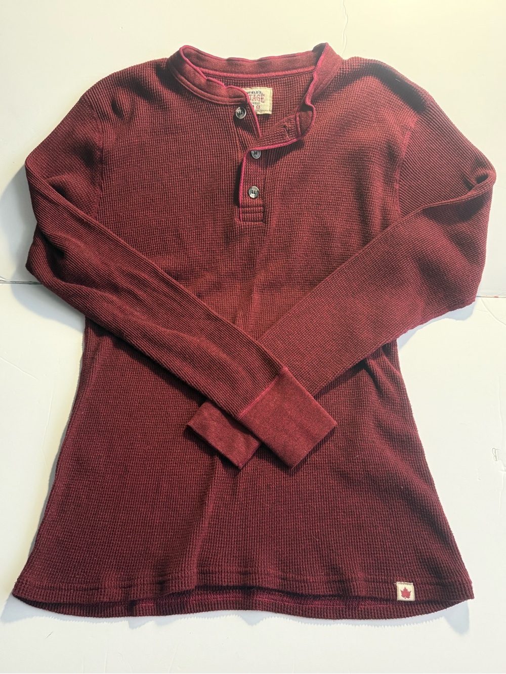 Stanfields Heritage Waffle Henley Shirt Men’s Size Large Vintage Wine